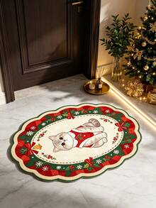 1pc Christmas Bow Oval Cat Asymmetrical Shaped Mat, Suitable For Autumn/Winter, Halloween, Christmas, Door Mat, Small Rug, Carpet, Floor Mat, Home Decor, Area Rug, Outdoor Mat, Bedroom Carpet, Washable - C - View 3