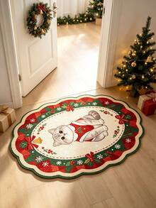 1pc Christmas Bow Oval Cat Asymmetrical Shaped Mat, Suitable For Autumn/Winter, Halloween, Christmas, Door Mat, Small Rug, Carpet, Floor Mat, Home Decor, Area Rug, Outdoor Mat, Bedroom Carpet, Washable - C - View 6