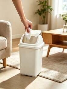 27L Large Capacity Plastic Trash Can, Swing Lid Design, Stable Structure, Space Saving, Suitable For Bedrooms, Offices, Bathrooms, Kitchens And Toilets, Ideal Household Essential - Random Color - View 3