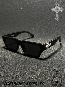POLASUP 1pc Rhinestone Cross Heart Decor Glasses Men's Polycarbonate Explosion-Proof Lens Sports Casual Street Retro Flat Top Fashion Copper Hinge Glasses (Free Glasses Rope Free Glasses Cloth All Seasons Men.Women Y2K Vintage Classic Fashion . Stylish,Retro. Men's Flat Top Glasses Y2K Retro Square Travel Fashion Decorative Sunglasses - Rhinestone Cross - View 2