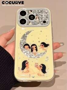 Cocurve 1pc New Large Window Diamond Pattern Moon Star Small Jade Phone Case Compatible With IPhone 18 Pro Max 18 Pro 17 Pro/17 Pro Max/16 Pro/16 Pro Max 16/15 Pro Max/15 Pro/15/Plus Shockproof IMD Printed 14 Pro Max/14/14/13 Pro Max/13 Pro/13/Personalized 13/12 Pro Max/12 Pro/12/11 Pro Max/11 Pro/11/Plus/Can Be Used As Couple, Holiday, Halloween, Anniversary Gift Versatile Beautiful Unique - Multicolor - View 4