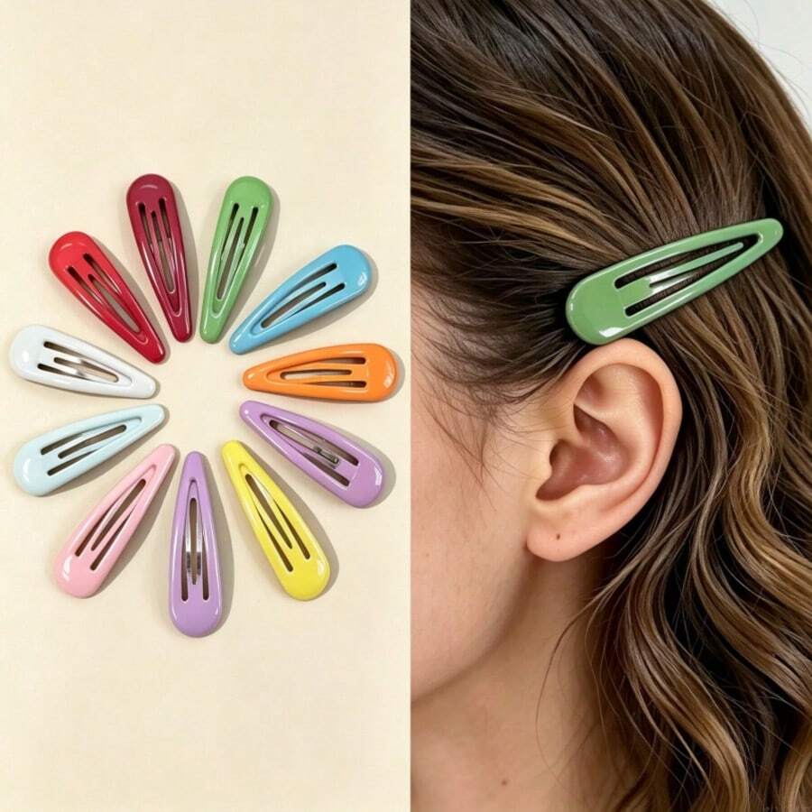 15pcs Random Color Elegant Cute Water Drop Shaped Snap Hair Clips Set - Durable New Year Holiday Hair Accessories, Perfect For Various Celebration Occasions - Multicolor - View 1
