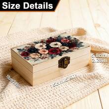 1pc Hand-Painted Wooden Storage Box With Floral Pattern, Vintage Gift Storage Box, Small Jewelry Organizer, Jewelry Collection Keepsake Box, Souvenir Storage, Desktop Organizer, Country Home Decor - Multicolor - View 3