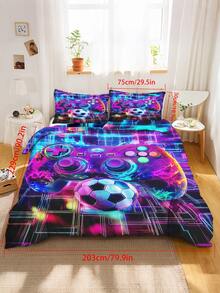 2/3件組電競被套組，霓虹遊戲手把足球美式足球床品，適合青少年男孩，3D賽博格網格遊戲房裝飾（單人/雙人/加大床尺寸） - 彩色 - 查看 18