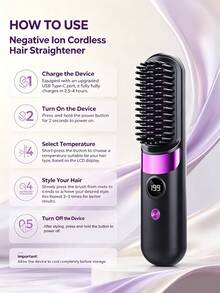 Wireless Charging Negative Ion Straightening Brush, Portable Wireless Ceramic Hot Comb, 4 Temperature Settings LED Display, MCH Fast Heating Heat-Resistant Comb Teeth 2-In-1 Straightening And Curling Iron, Suitable For Travel And Dorm, Heat Styling Brush For All Hair Types - Shape - View 8