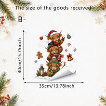 1/3pcs Cute Christmas Highland Cow Window Stickers, Double-Sided Visible PVC Static Cling Glass Decals, Suitable For Winter Holiday Party Window Display - Multicolor - View 13