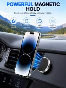 1pc Car Phone Holder Mini Ultra-Thin Magnetic 360° Rotating Dashboard Clip Strong Grip One-Hand Operation Compatible With IPhone And Android Phones Hands-Free Car Accessory Travel Essential Father's Day Gift Summer Road Trip - Mini Magnetic Version - View 2