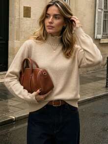 BYGOUBY Autumn/Winter Fashion Basic Women's High Neck Knit Sweater, Soft Comfortable Casual Pullover - Apricot - View 3