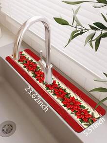 1pc Christmas Sink Faucet Water Absorbent Mat, Christmas Floral Decorative Pattern, Drainage Mat, Suitable For Kitchen, Bathroom Sink, Countertop, Drainage Mat, Diatomaceous Earth Material, Trimmable, Quick-Drying Mat - Multicolor - View 11