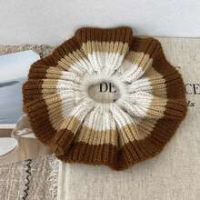 1pc Striped Vintage Polyester (Polyester) Hair Scrunchie, All-Season Korean Style Colorblock Knitted Knitted Yarn Large Scrunchie, Slouchy Bun Hair Tie, Autumn/Winter Fuzzy Pleated Hair Rope - Multicolor - View 7