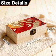 1pc Chinese Style Wooden Storage Box With Crane And Peony Pattern, Gift Storage Box, Small Accessory Organizer, Jewelry Storage Commemorative Box, Souvenir Storage Box, Home Decor, Asian Style Decoration - Multicolor - View 3