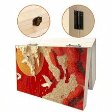 1pc Chinese Style Wooden Storage Box With Crane And Peony Pattern, Gift Storage Box, Small Accessory Organizer, Jewelry Storage Commemorative Box, Souvenir Storage Box, Home Decor, Asian Style Decoration - Multicolor - View 4