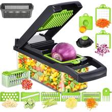 Multifunctional Vegetable Chopper, 7-In-1 Food Slicer And Dicer With Container, Hand Guard, Replaceable Blades, Kitchen Vegetable Cutter, Suitable For Onion, Carrot, Potato, Cucumber - Multicolor - View 2