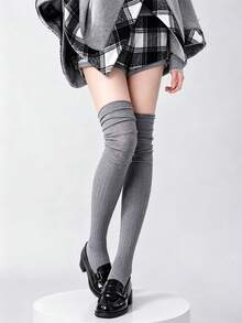 1/2/3 pares de calcetines altos de punto holgados por encima de la rodilla para mujer, otoño/invierno, con puño enrollado, adecuados para diversas ocasiones - Multicolor - Ver 3