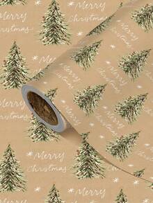 1 Roll Of Christmas Gift Wrapping Paper, Kraft Paper With Christmas Tree Pattern Design., 1 Roll Size: 43 Cm X 300 Cm,Perfect For Christmas Gift Wrapping,Decorating For Christmas Parties,Home Festive Decoration,DIY Craft,Festive Favour Wrapping - A - View 1
