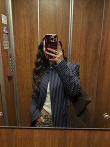 Women's Spring/Summer New Striped Asymmetric Blazer, Casual Retro Design High-End Elegant Jacket - Dark Grey - View 1