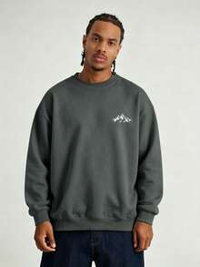 Men's Fashion Creative Design Printed Graphic Sport Casual Commute Versatile Long Sleeve Slim Fit Crew Neck Sweatshirt - Dark Grey - View 2