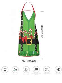 2 Pcs/1 pcs Celemek Pasangan Natal Motif Kostum Santa & Elf Celemek Dapur Pesta Kue Natal - MultiWarna - View 3