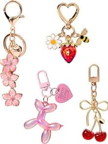 4pcs Handbag Charms, Cute Cherry Bow Keychain Wallet Accessories Pendant - Multicolor - View 12