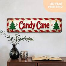 2D Flat Vintage Candy Cane Christmas Metal Wall Decor Sign - Large 4X16 Inch Retro Holiday Decoration, Red And White Stripes - Heavy Duty Poster For Home, Bar, Office (Random Style) - A - View 5