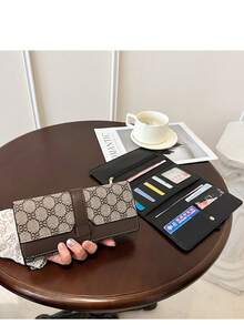 1pc Long Printed Tri-Fold Snap Wallet, Anti-Theft Credit Card Holder, Document Organizer, Coin Purse - Multicolor - View 6