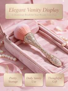 2pcs Luxury Rhinestone Makeup Brushes, Selected Fine Nylon Bristles, Smooth Application For Perfect Powder Makeup Effect, Gentle On Skin, Suitable For All Skin Types, Great For Daily Makeup And Touch-Ups, Exquisite Appearance Combining Aesthetics And Practicality - Multicolor - View 2