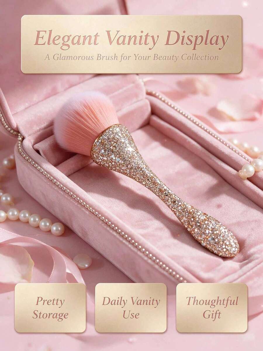 2pcs Luxury Rhinestone Makeup Brushes, Selected Fine Nylon Bristles, Smooth Application For Perfect Powder Makeup Effect, Gentle On Skin, Suitable For All Skin Types, Great For Daily Makeup And Touch-Ups, Exquisite Appearance Combining Aesthetics And Practicality
