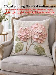 shangxia 1pc 2D Boho Style Embroidered Hydrangea Soft Plush Pillowcase, 18" X 18", Floral Pattern, Zippered, Machine Washable, Suitable For Living Room And Bedroom Decor, Insert Not Included - Multicolor - View 10