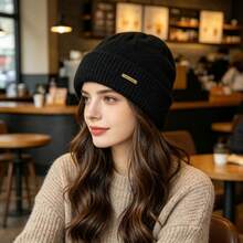 1pc Oversized Knitted Beanie For Women, New Autumn/Winter Style, Versatile, Thickened, Warm, Face-Slimming, Ear-Protecting, Turban Cold Hat - Multicolor - View 3