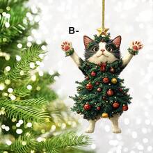 1pc Christmas Tree Kitten Christmas Pendant Suitable For Keychain, Bag, Car Rearview Mirror, Backpack Charm, New Christmas Black Cat White Cat Christmas Tree Children's Gift Keychain Pendant Backpack Key Ring Charm - Multi-color - View 2