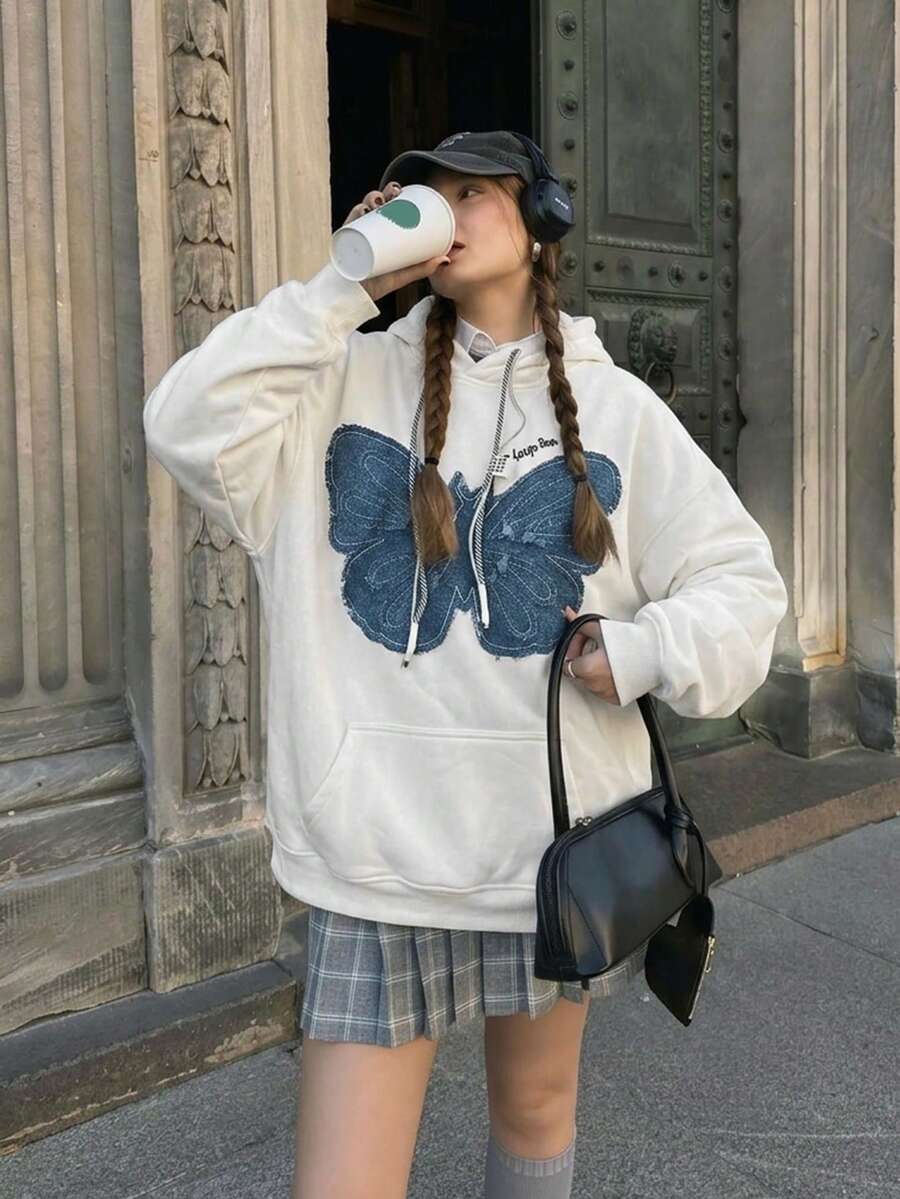 Embroidered Letter Women's Autumn Long Sleeve Hooded Casual Loose Sweatshirt - White - View 1
