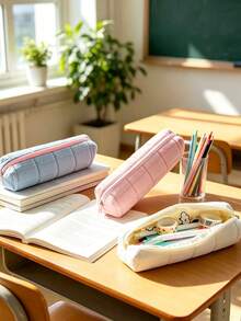 Cute Multi-Color Pencil Case, Aesthetic Large Capacity Fabric Pencil Pouch, Cute Desktop Storage For Students, Suitable For School And Office, Soft Pencil Bag Stationery Desktop Accessory, Back To School Essential - A - View 3