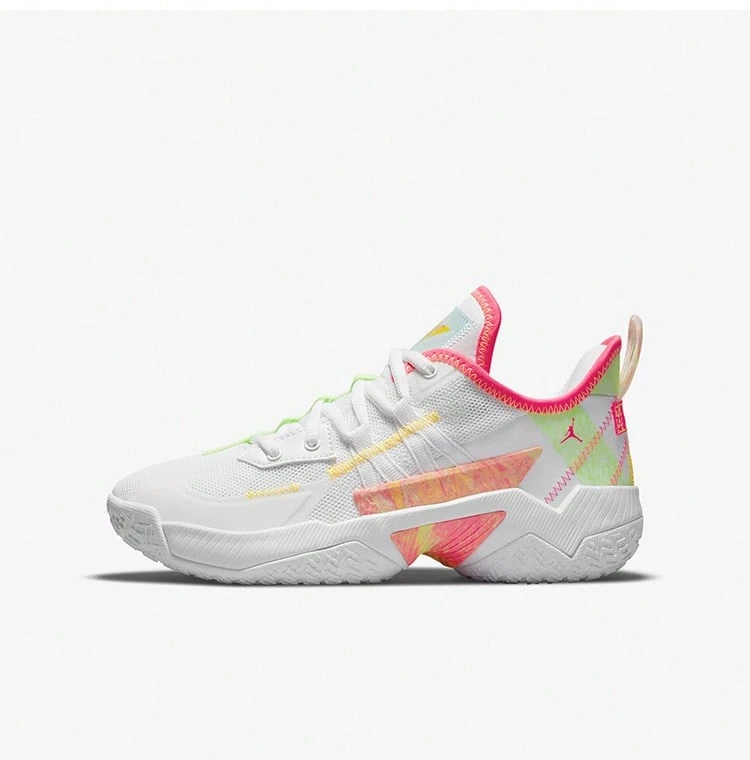 NIKE JORDAN One Take II Unisex White Pink Neon Basketball Shoes | Hyper Pink Green Contrast Color Summer Neon Court Style CZ0840-163 - Multicolor - View 1