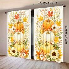 2pcs Autumn Harvest Pumpkin Maple Leaf Sunflower Pattern Printed Semi-Sheer Curtains, 90GSM Polyester Fiber Semi-Sheer Privacy Protection, Easy Installation, Quick Dry, Washable And Fade-Resistant, Lightweight Removable Curtains, Suitable For Home, Room, Kitchen And Other Partitions Or Decoration - Multicolor - View 12