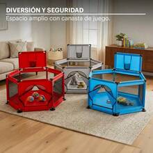 Corralito Hexagonal para Bebé 135 x 64 cm, Parque Infantil con Gimnasio de Juegos, Área Amplia para Gatear, Jugar y Explorar - Azul - Ver 5
