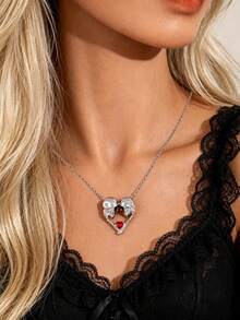 Gothic Dark Heart Skull Rhinestone Necklace, Niche Dark Design Punk Style Necklace, Halloween Valentine's Day Gift - Style 4 - View 1