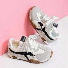 Girls' Fresh Minimalist Beige & Black Hook & Loop Casual Shoes With Side Color Block Design, Suitable For School Daily Wear In Spring And Autumn - Multicolor - View 2