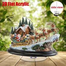 2D Flat Rotating Santa Claus Statue, Sitting On Sleigh With Reindeer, Depicting Snowy Forest Pine Trees And Santa Claus Driving Sleigh Scene, Rotating Base Allows 360 Degree Rotation Display - C - View 6