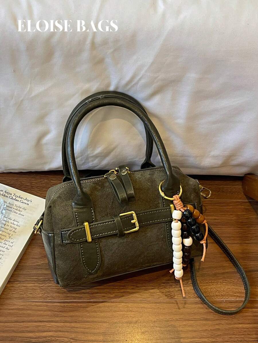 Vintage Colorblock Boston Bag, Maillard Style, Crossbody, Niche Quality, Commuter Women's Handbag