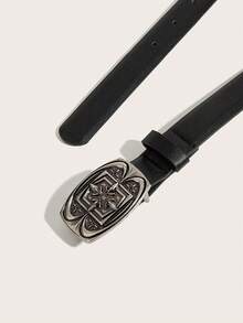 1pc Women's Vintage Carved Square Buckle Belt Suitable For Daily Wear - Black - View 4