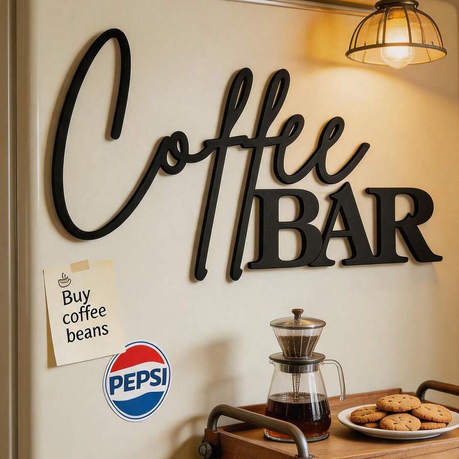 1pc Vintage Coffee Bar Metal Sign - Cursive Style, Rustic Wall Decor With Holes, Perfect For Farmhouse Decor, Ideal Christmas Gift, Coffee Bar Decoration, Vintage Coffee Bar, Cursive Art, Coffee Bar Decor - One Size Fits All - View 1