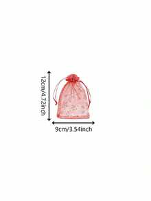 50pcs/Set Christmas Snowflake Print Organza Drawstring Gift Bags, Red Silver Mesh Pouch For Xmas Party Favor Packaging - Multicolor - View 4