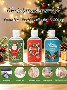 Christmas 3.4oz/100ml Clear Dispenser Bottle, Refillable Bottle, Liquid Lotion Packaging Bottle, With Exquisite Christmas Pattern, Storage Bag, Hand Soap Skincare Perfume Essential Oil Bottle. Holiday Party Gift Packaging Bottle. - Multicolor - View 5