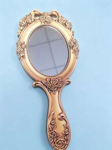 Cross-Border Hot-Selling Wooden Printed Hand Mirror, Printed Not Carved, European Vintage Handle Mirror, Handheld Mirror, Oval Hotel Photo Prop, Ancient Style Baroque Mirror, Wooden Printed, Printed, Holiday Decoration, Gift For Friends, Home Decor, Ornament - 1PC - View 10