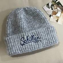 Women Embroidery Chunky Ribbed Knit Beanie Hat, Oversized Big Head Friendly Fluffy Fold Cuff Winter Warm Casual Fall Accessory - Chillen Embroidered Fashionable Korean Style Knit Hat - View 10