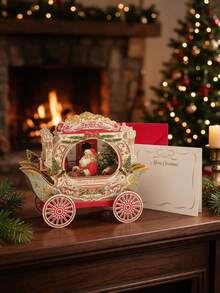3pcs/Set 3D Christmas Pop-Up Greeting Cards, Creative Holiday Paper Cards With Elegant Carriage Design, Suitable For Holiday Party, Christmas Gift, Holiday Party, Christmas Celebration, Surprise Message Card Decoration - Multiple Styles - View 7