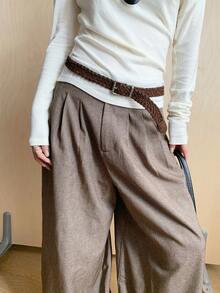 1pc Brown PU Material Women's Vintage Unique Niche Braided Belt - Coffee - View 2