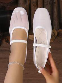 Women's Mesh Solid Color Square Toe Ballet Flats Casual Flat Shoes Suitable For Dresses Spring/Autumn - White - View 1
