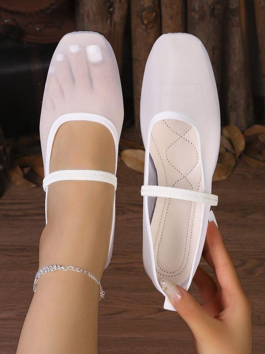 Women's Mesh Solid Color Square Toe Ballet Flats Casual Flat Shoes Suitable For Dresses Spring/Autumn - White - View 1