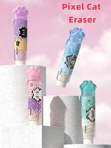1/2/4pcs Pixel Cat Paw Retractable Push-Pull Eraser, Cute Sliding Rubber Eraser, Clean Erase Without Traces, Creative Stationery Students Correcting Tools, Back To School Gift - Multicolor - View 2